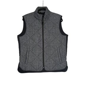 J.Crew Mens Herringbone Quilted Walker Vest Wool Blend Zip Black Gray Medium